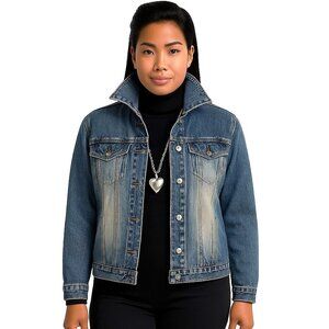 Vintage Chico's Medium Blue Stonewash Long Sleeve Denim Jean Jacket Womens Large